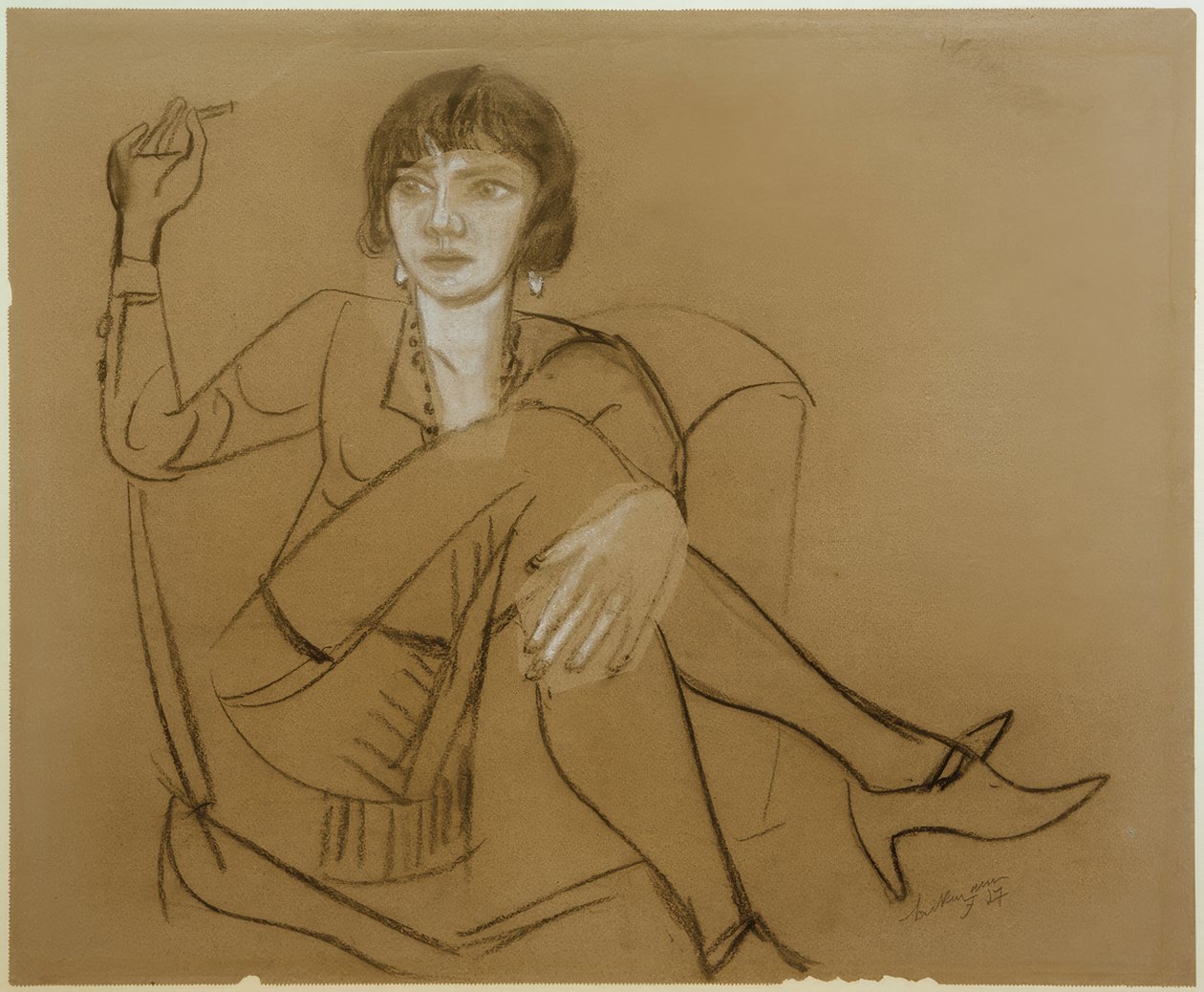 Quappi, palący w fotelu klubowym autorstwa Max Beckmann