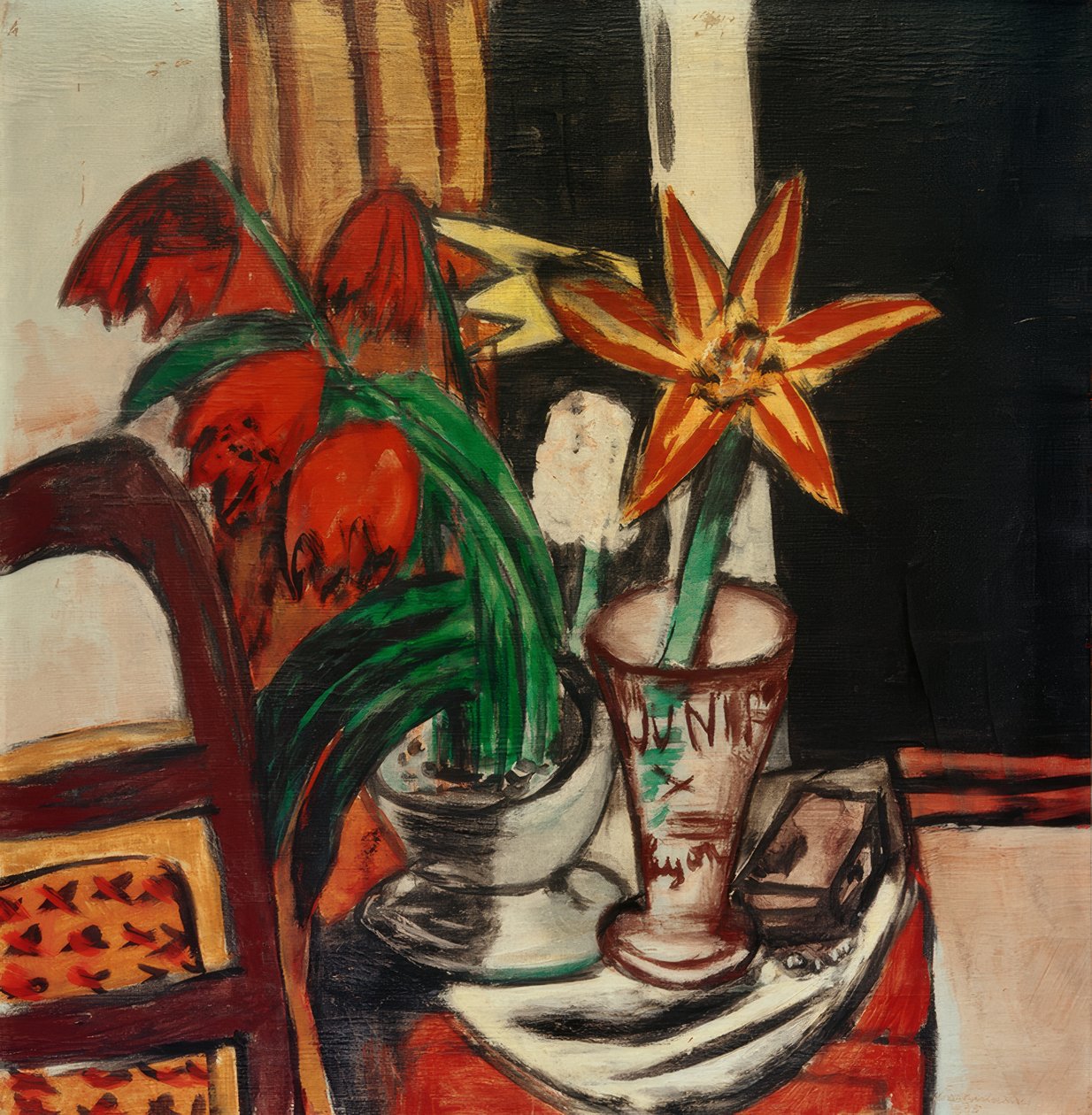 Czerwony tulipan i ogniste lilie autorstwa Max Beckmann