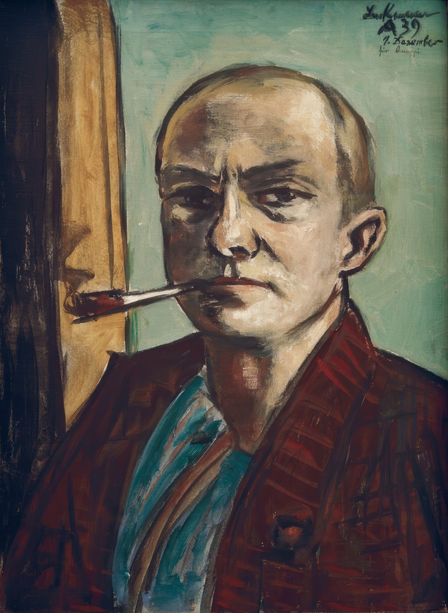 Autoportret na zielono z zieloną koszulą autorstwa Max Beckmann