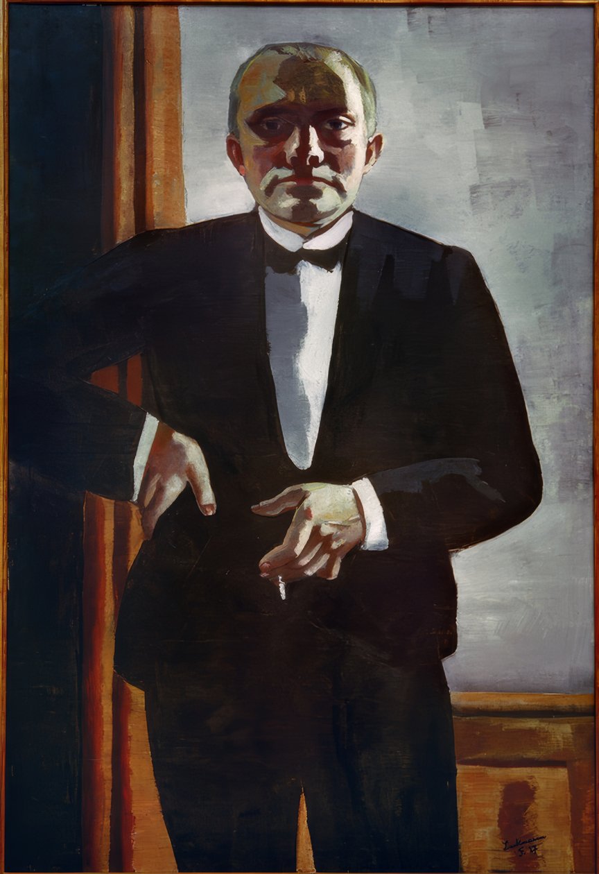 Self-portrait w marynarce obiadowej autorstwa Max Beckmann