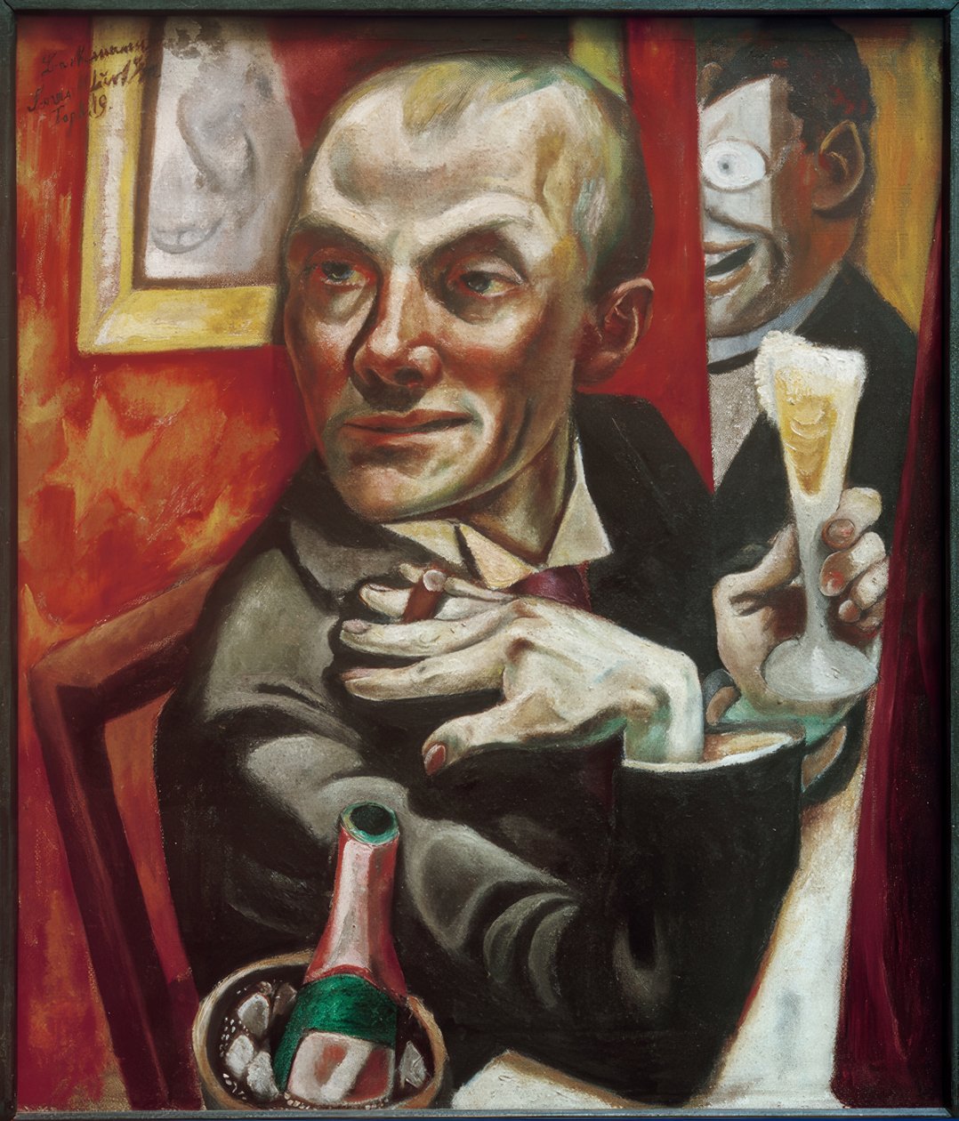 Autoportret z kieliszkiem szampana autorstwa Max Beckmann