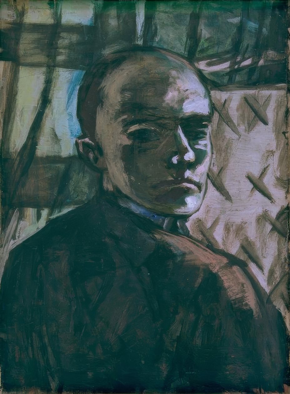 Autoportret z zieloną kurtyną autorstwa Max Beckmann