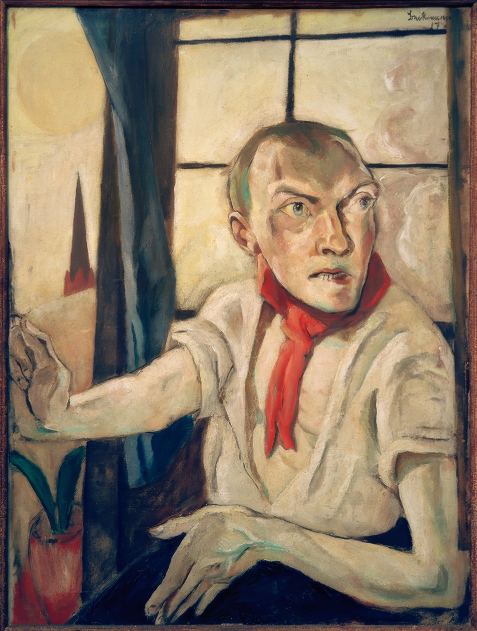 Self-portrait z czerwoną chustą autorstwa Max Beckmann