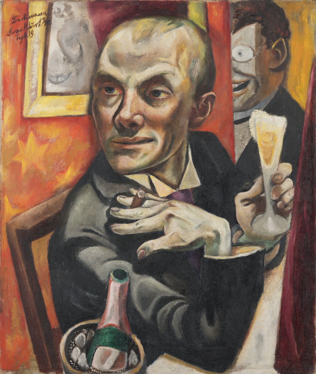 Autoportret z kieliszkiem szampana autorstwa Max Beckmann