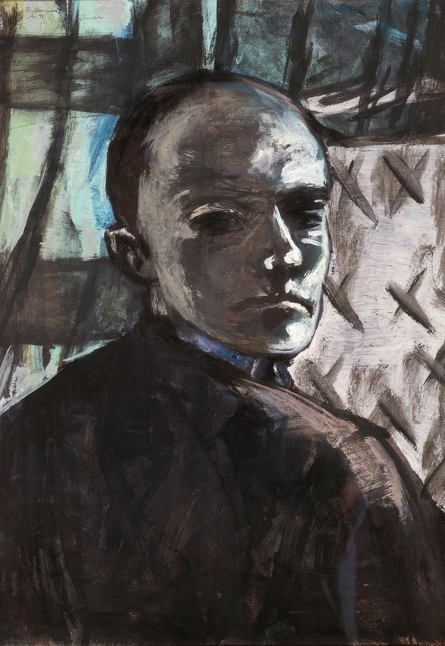 Autoportret z zieloną zasłoną autorstwa Max Beckmann