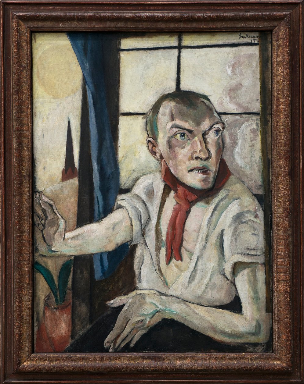 Autoportret z czerwonym szalikiem autorstwa Max Beckmann