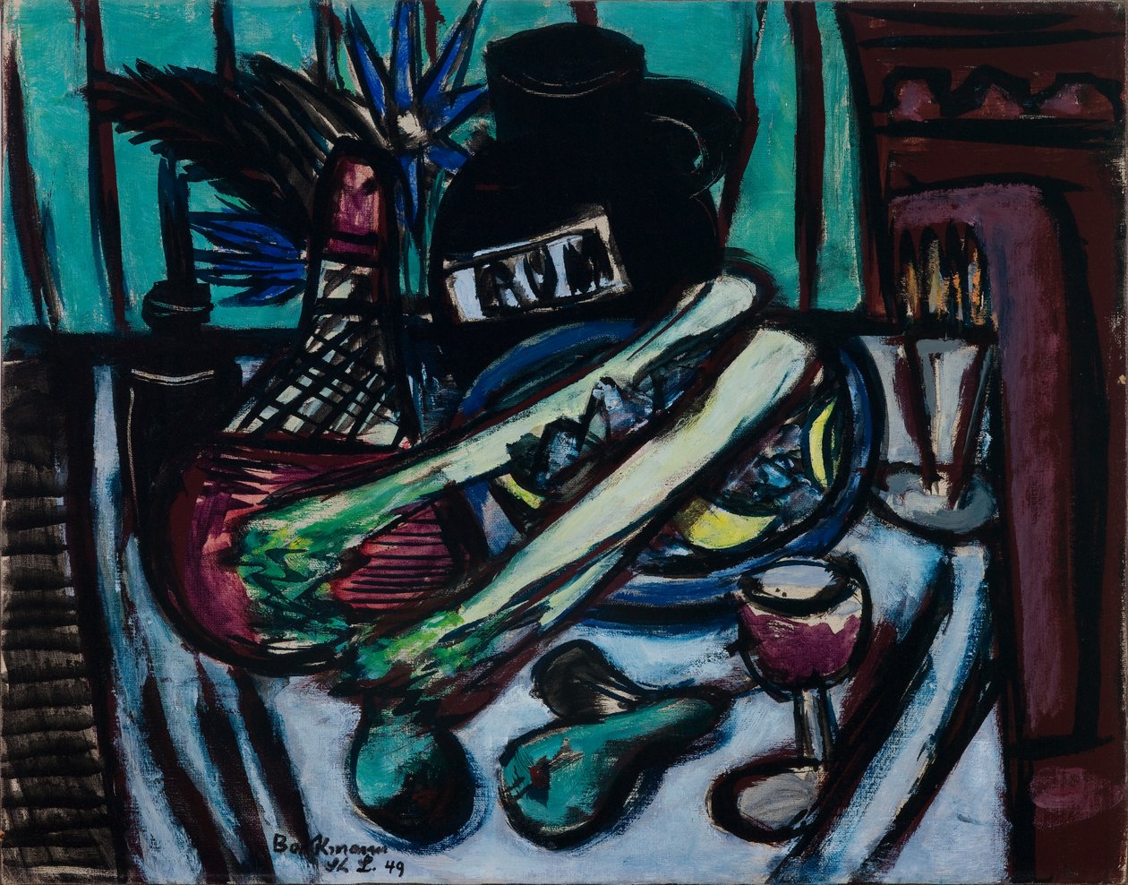 Martwa natura z butelką Chianti i selerem naciowym autorstwa Max Beckmann
