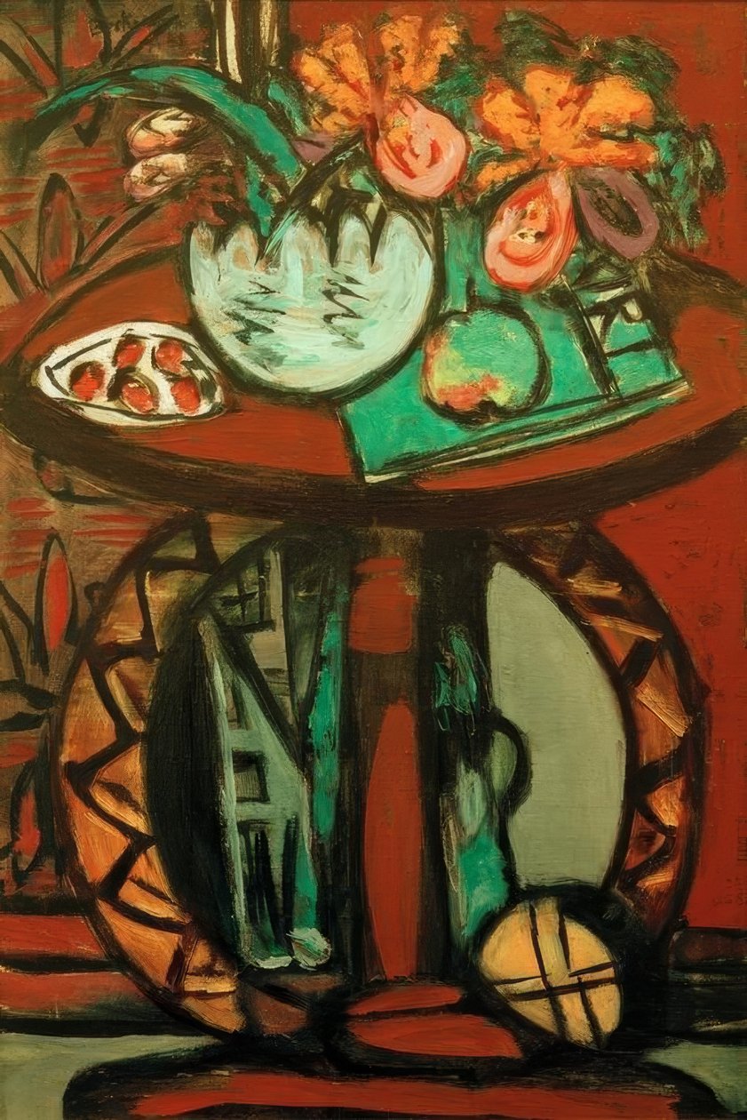 Martwa natura z pomarańczowo-różowymi orchideami autorstwa Max Beckmann