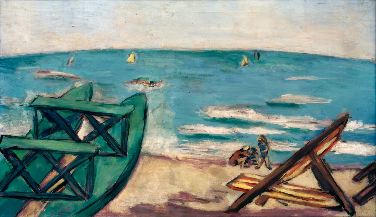 Plaża z łódką i leżakiem autorstwa Max Beckmann