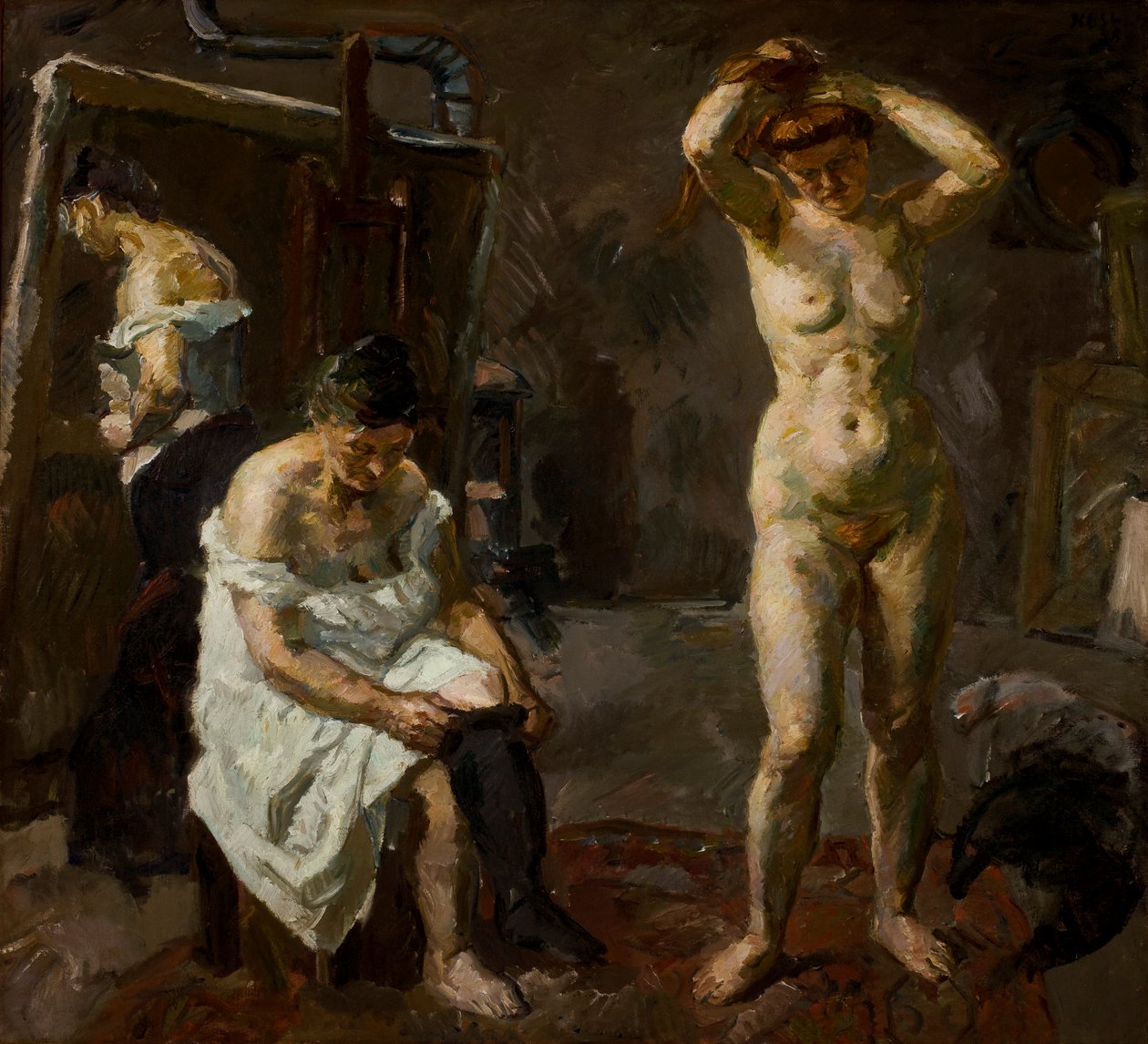 Trzy kobiety w studio autorstwa Max Beckmann