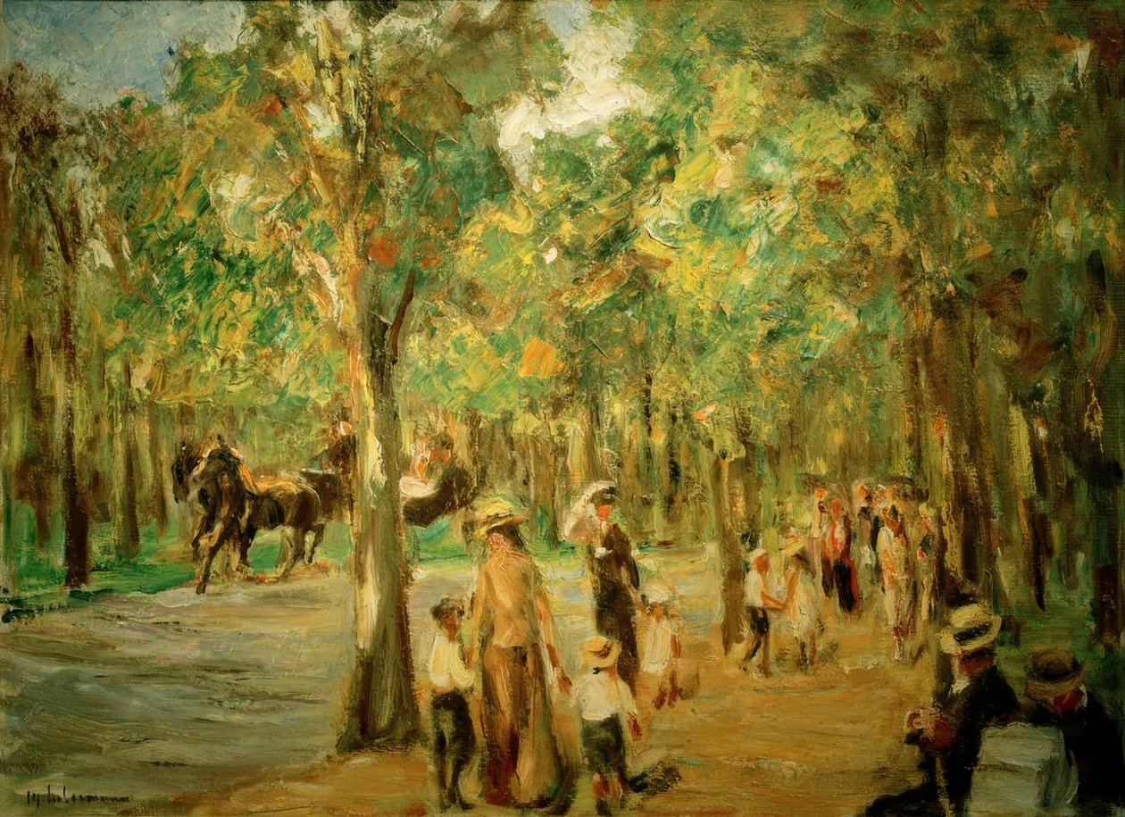 Aleja w zoo z wózkami i bryczką autorstwa Max Liebermann