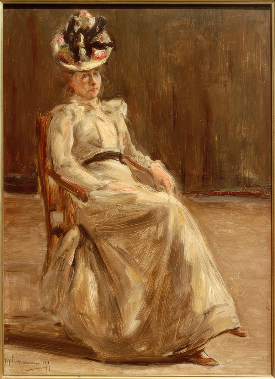Portret siedzącej damy w pełnej figurze autorstwa Max Liebermann