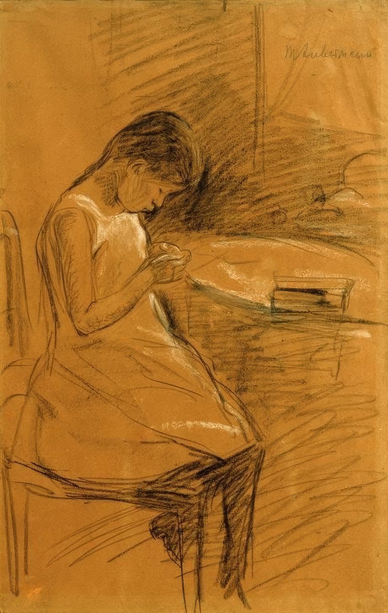Córka artysty, szycie autorstwa Max Liebermann
