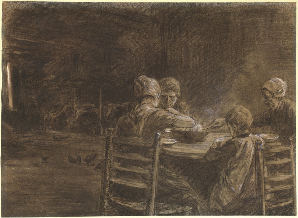 Wschodniofryzyjscy chłopi jedzą kolację autorstwa Max Liebermann