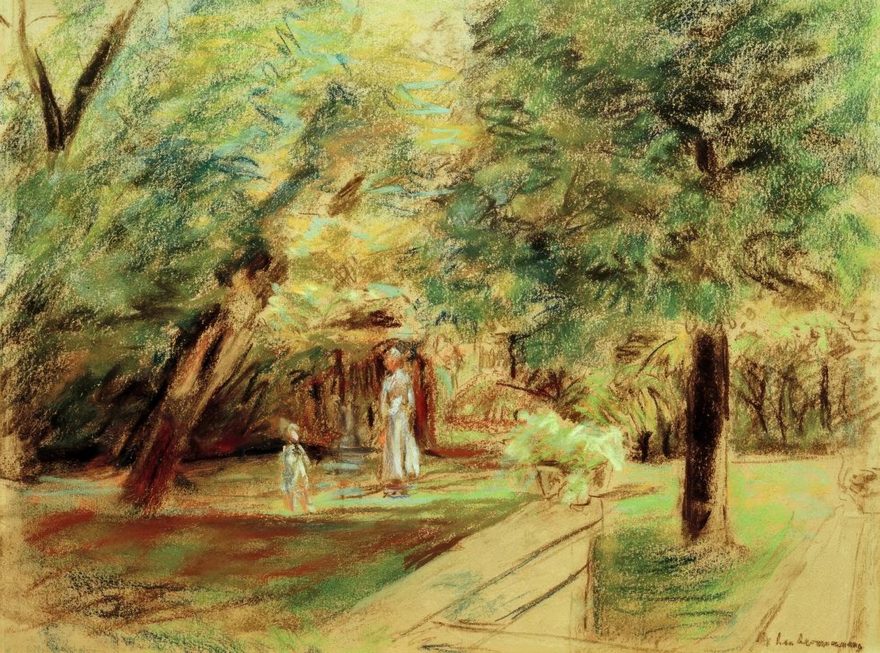Wnuczka z nianią przed żywopłotowymi ogrodami autorstwa Max Liebermann