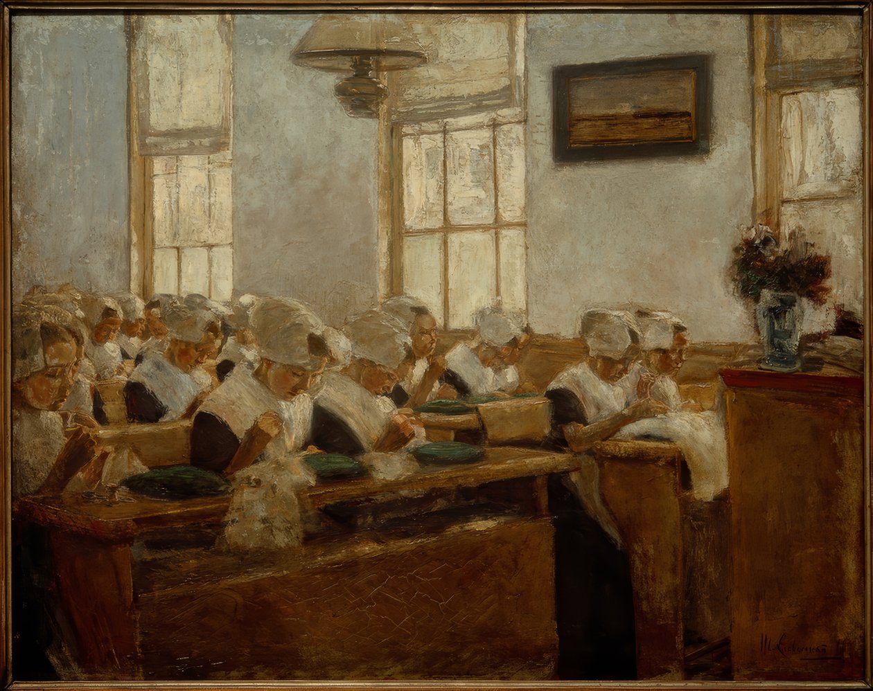 Szkoła szycia - pokój pracy w sierocińcu w Amsterdamie autorstwa Max Liebermann