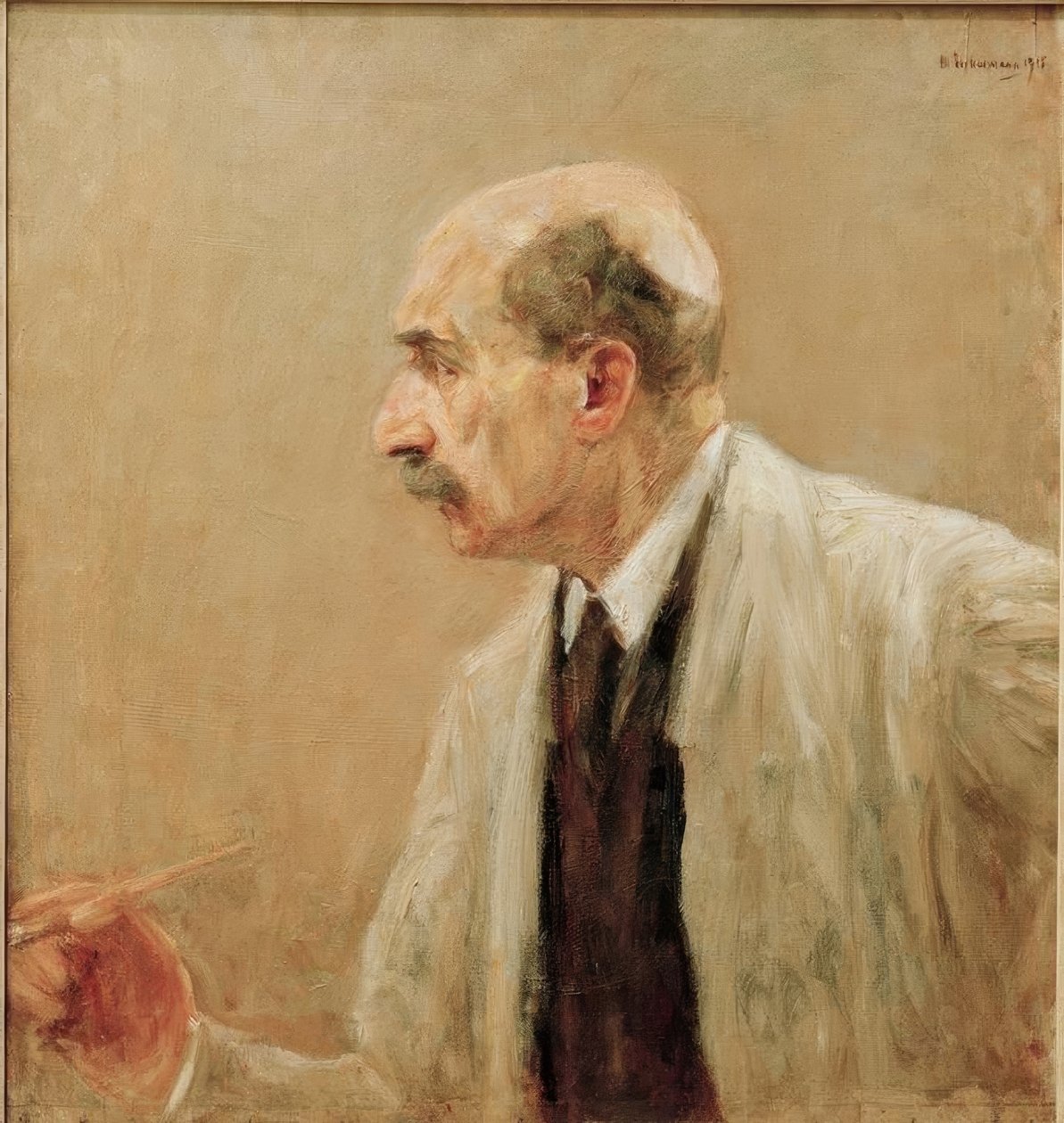 Autoportret w malarskim fartuchu, z profilu z lewej strony autorstwa Max Liebermann
