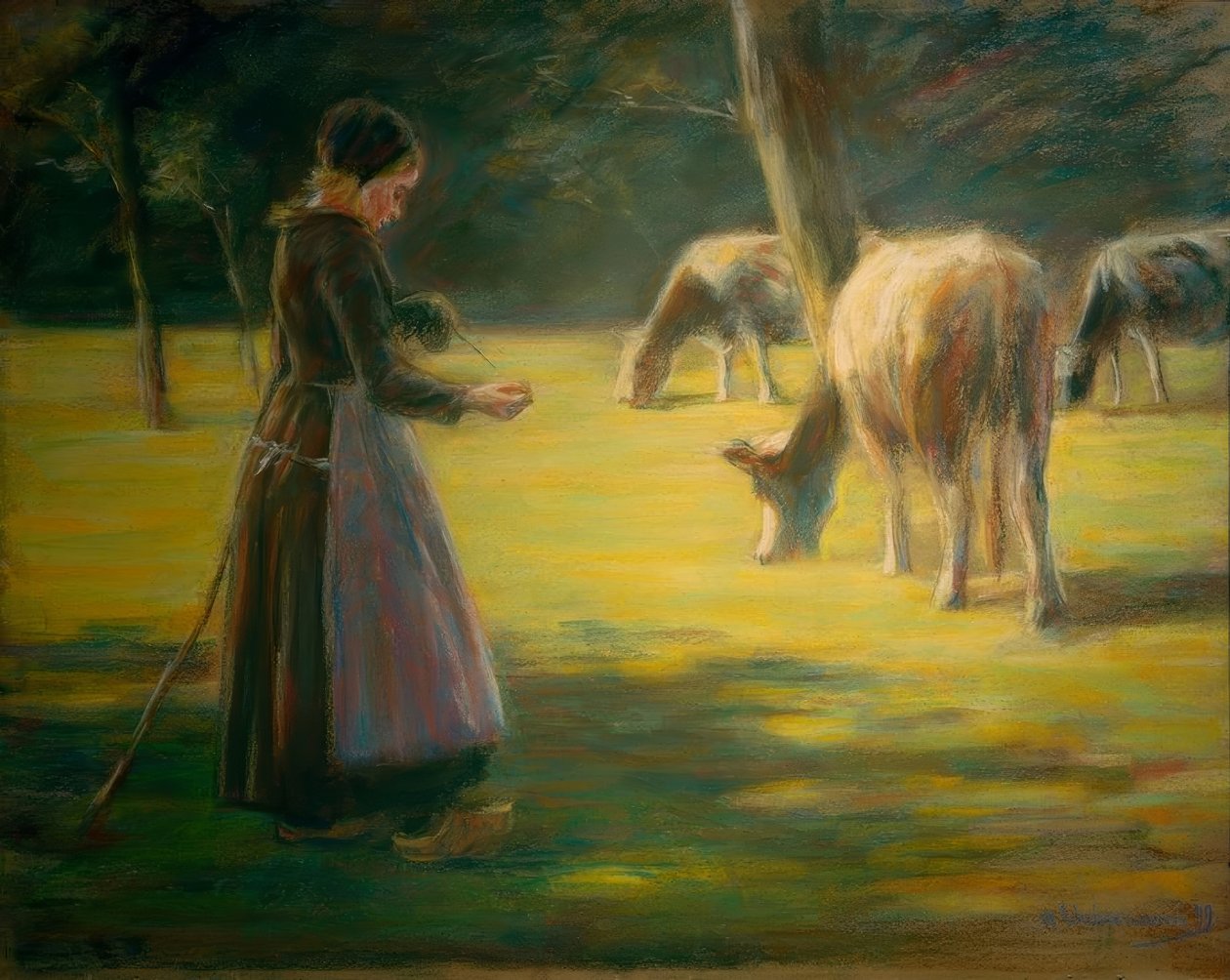 Kręcąca się pasterka na pastwisku - W słońcu autorstwa Max Liebermann
