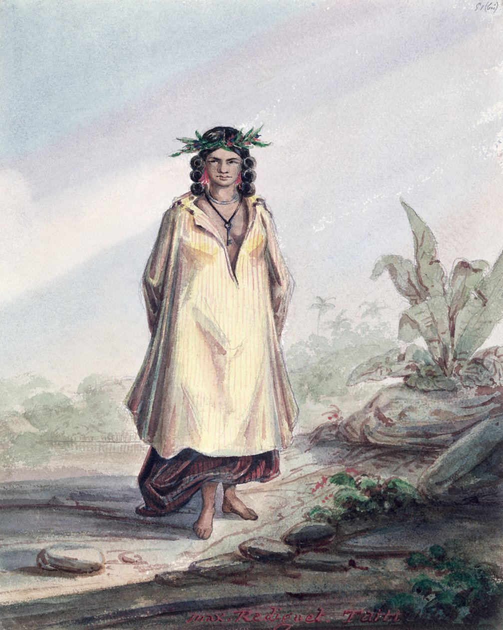 Młoda kobieta z Tahiti, ok. 1841-48 (pióro, atrament i toaleta na papierze) autorstwa Maximilien Radiguet
