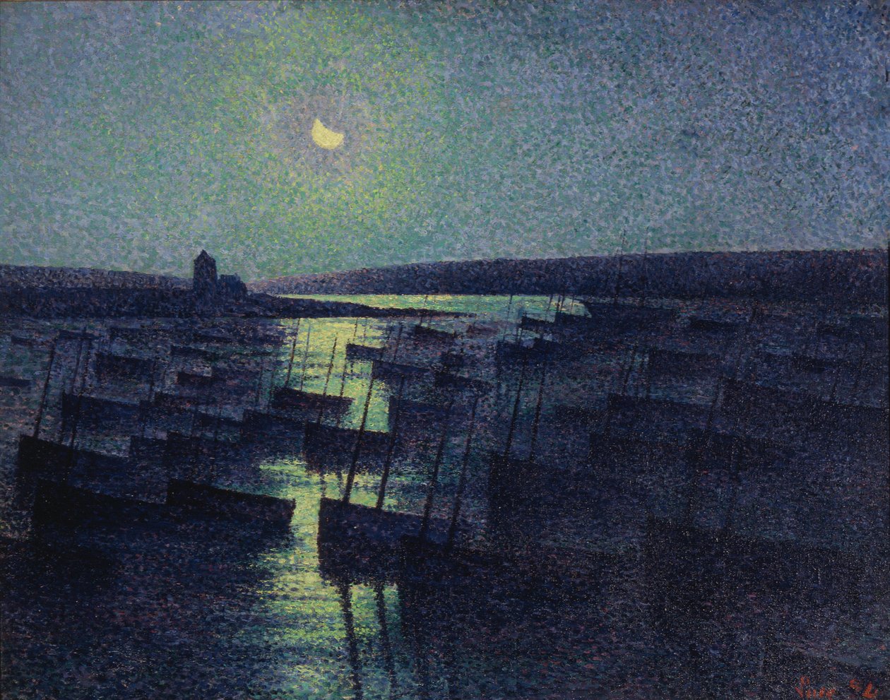 Kamarety, światło księżyca i łodzie rybackie autorstwa Maximilien Luce