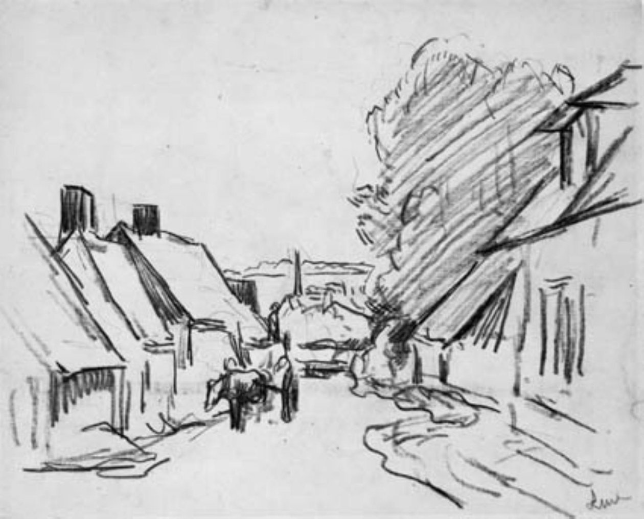 Wiejska ulica z bryczką. Éragny-sur-Epte (?) autorstwa Maximilien Luce