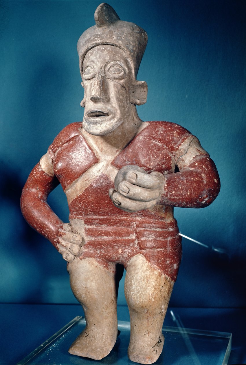Figurka gracza tlachtli w hełmie, z Jalisco, okres klasyczny, 400-700 autorstwa Mayan