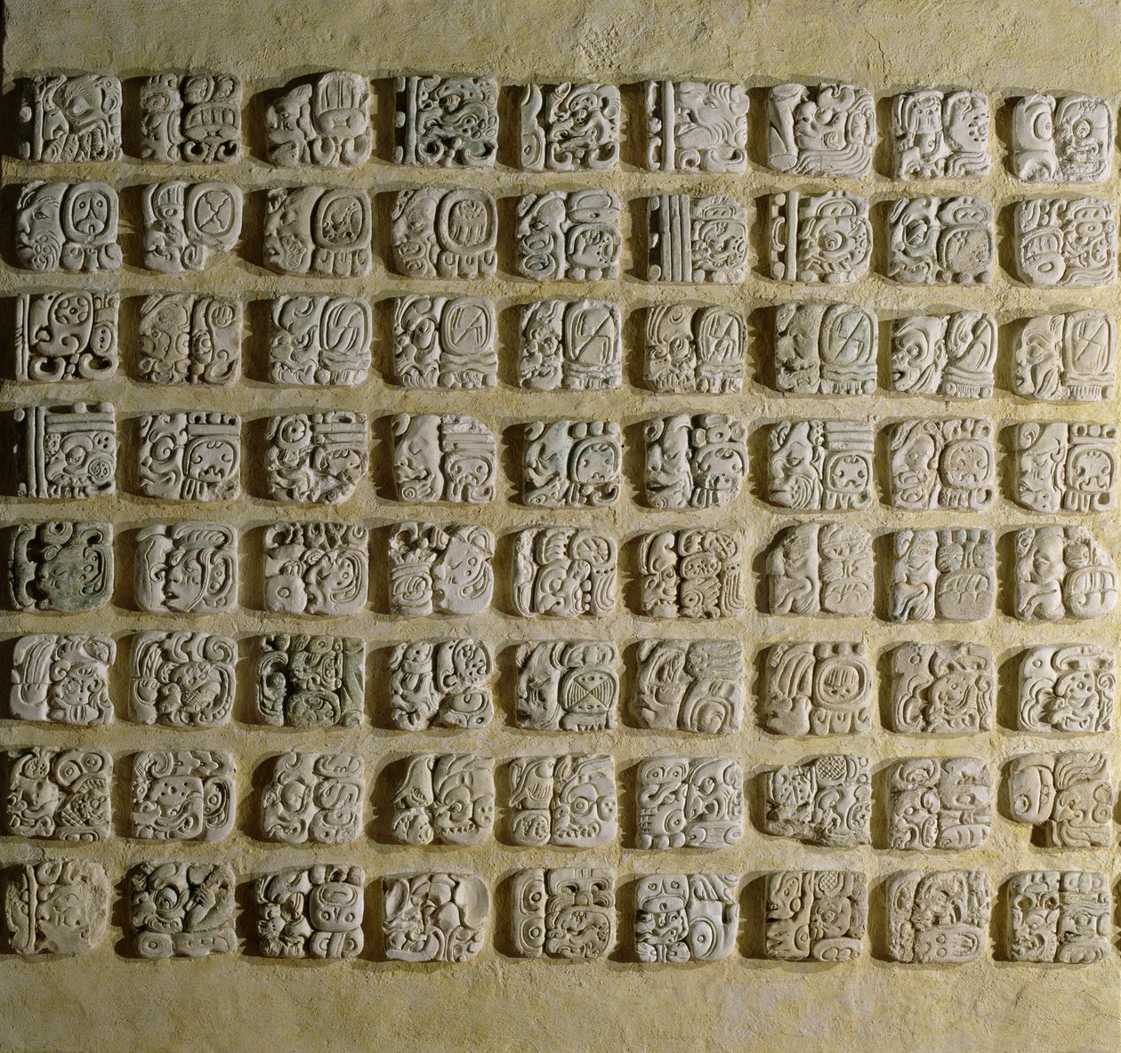 Panel glifów, ze świątyni XVIII, Palenque, Chiapas, Meksyk, późny okres klasyczny (stiuk) autorstwa Mayan