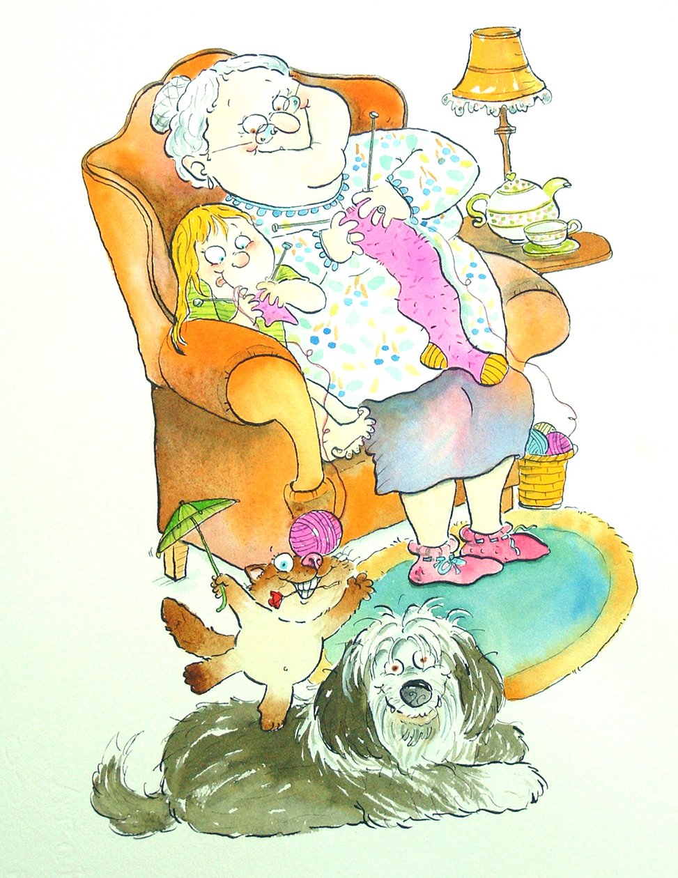 Nona (Babcia) (pióro i atrament i toaleta na papierze) autorstwa Maylee Christie