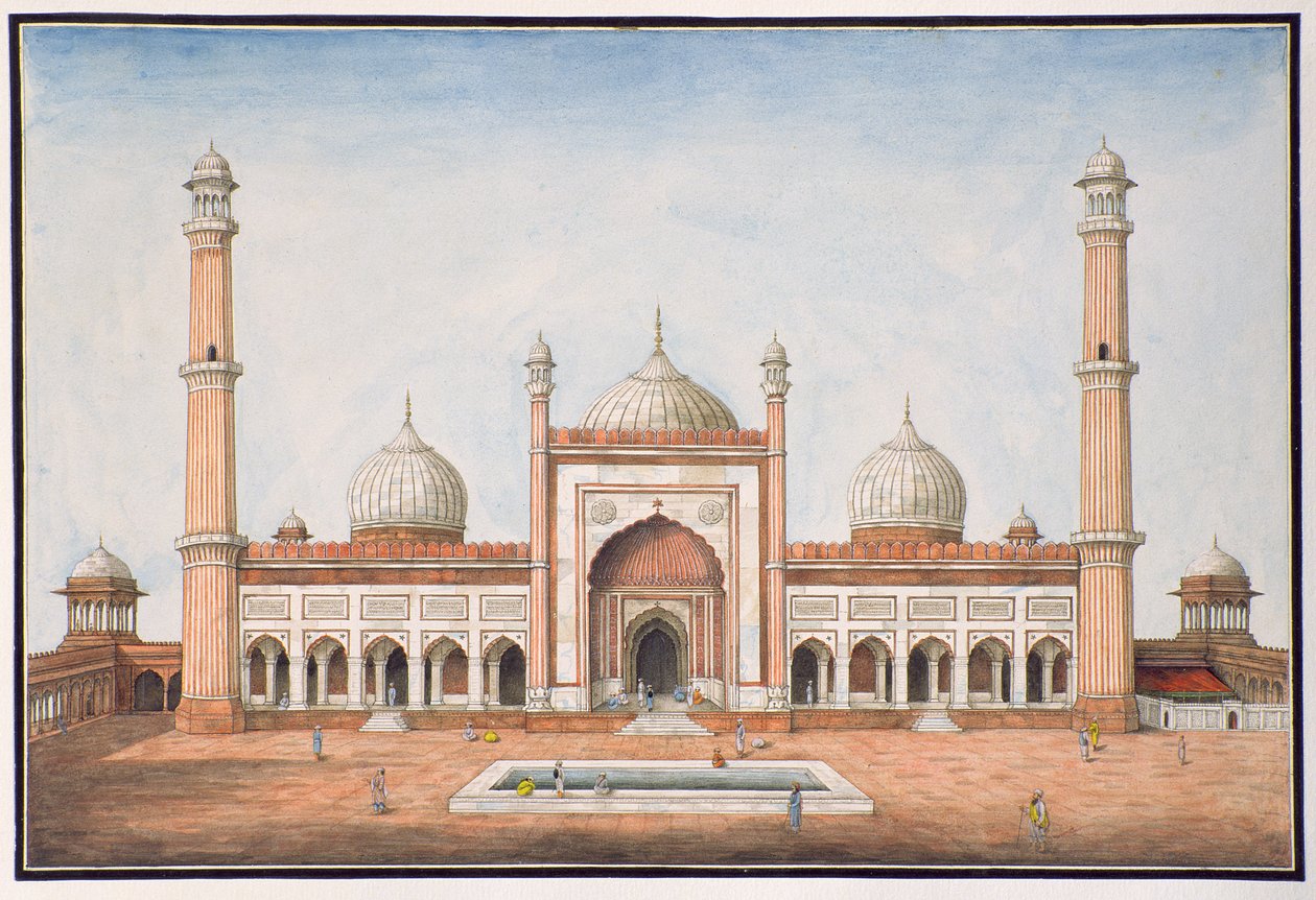 Jummah Musjeed, Delhi, ok. 1840 r. autorstwa Mazar or Mazhar Ali Khan