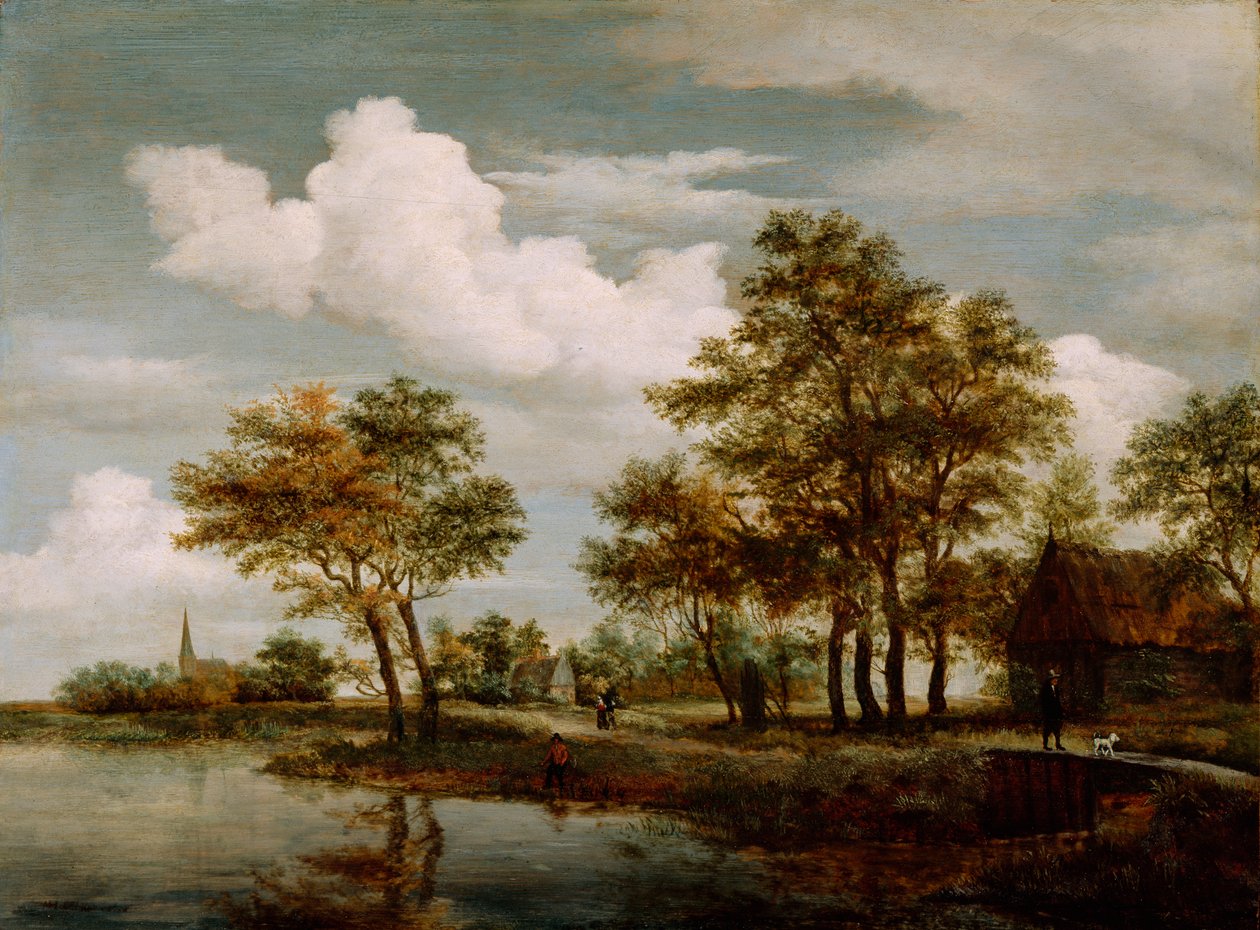 Scena rzeczna, 1658 (olej na desce dębowej) autorstwa Meindert Hobbema