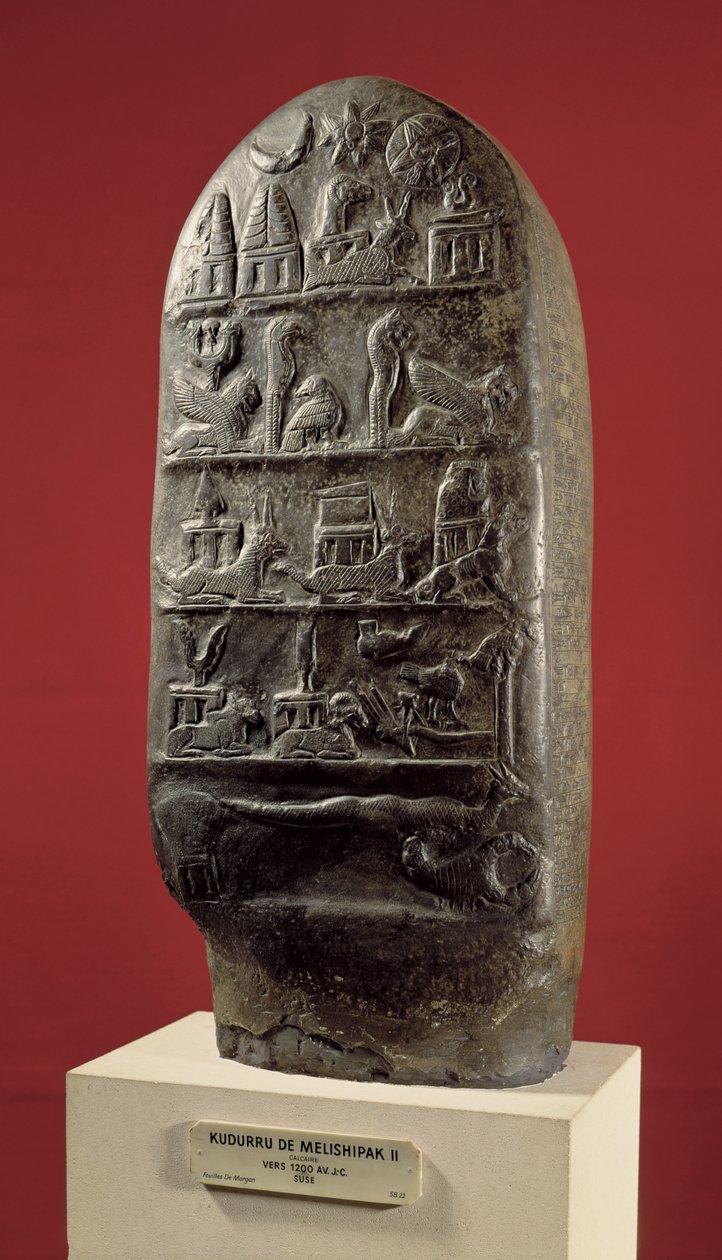 Kudurru króla Melishikhu II przedstawiający herby babilońskie, z Suzy (kalcyt) autorstwa Mesopotamian