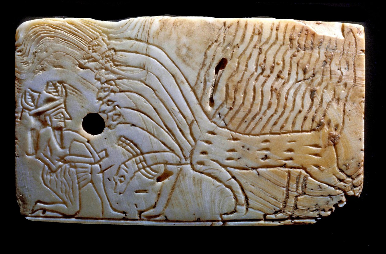 Tablica przedstawiająca walkę Ninurty z potworem, ok. 1450 pne autorstwa Mesopotamian