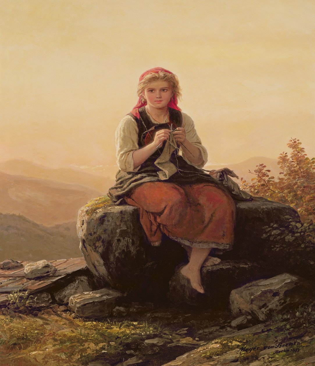 Młoda dziewczyna na drutach, XIX w. autorstwa Johann Georg Meyer von Bremen