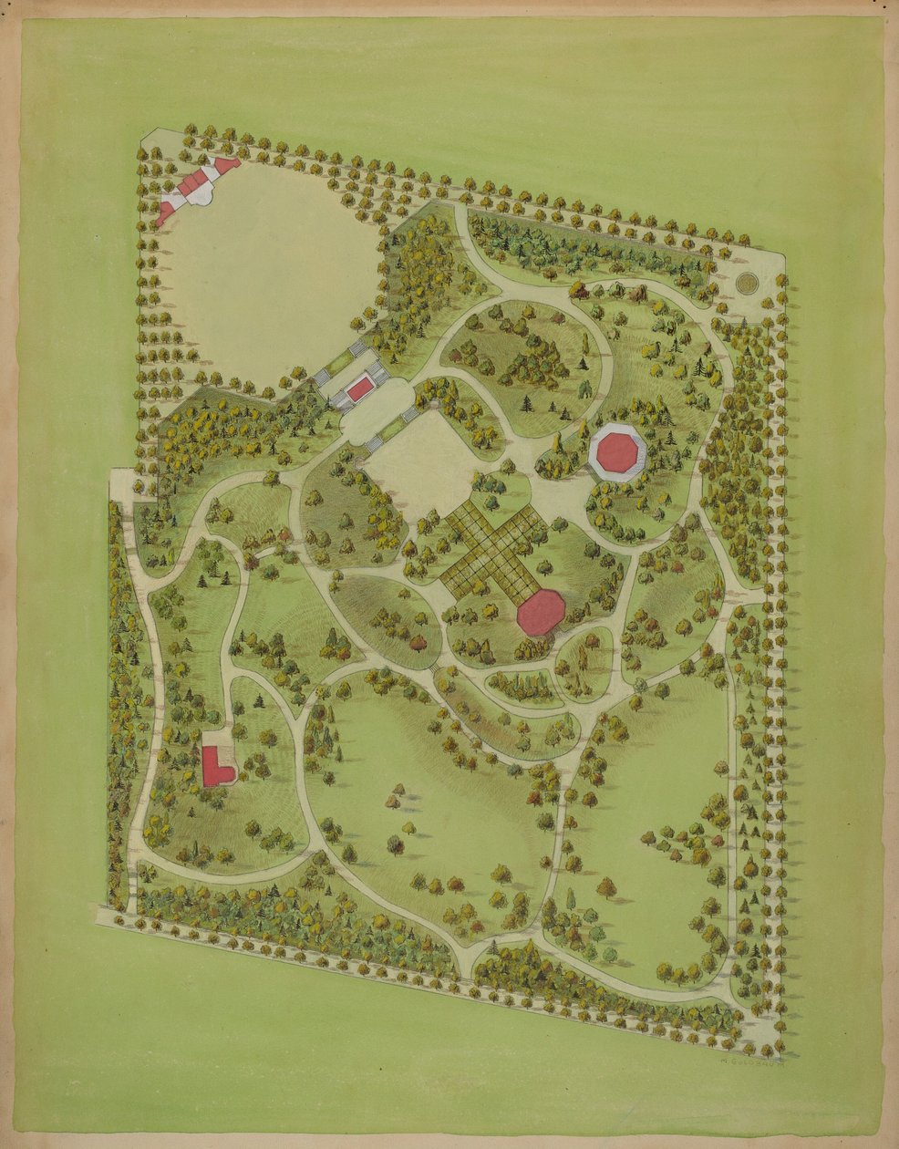 Park Waszyngtona, ok. godz. 1936. autorstwa Meyer Goldbaum