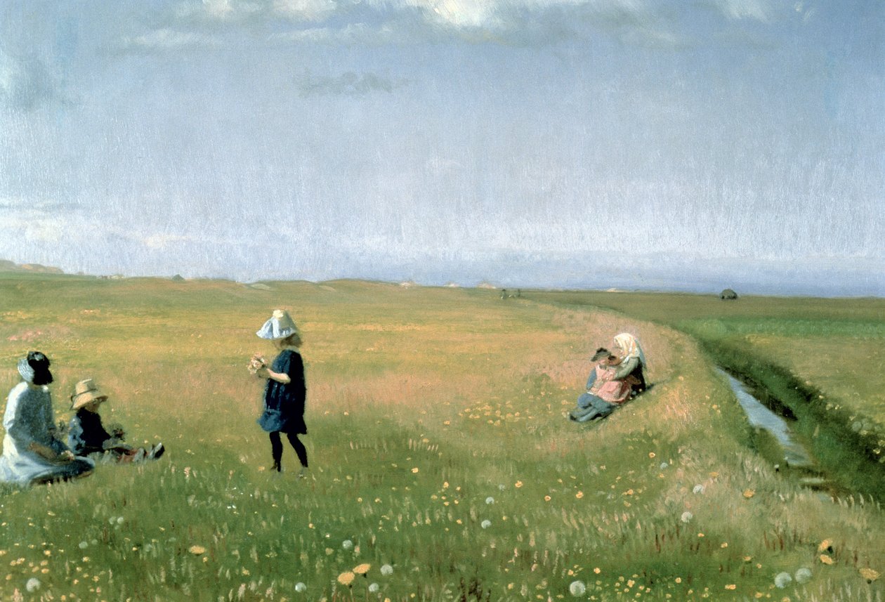 Dzieci i młode dziewczyny zbierające kwiaty na łące na północ od Skagen autorstwa Michael Peter Ancher