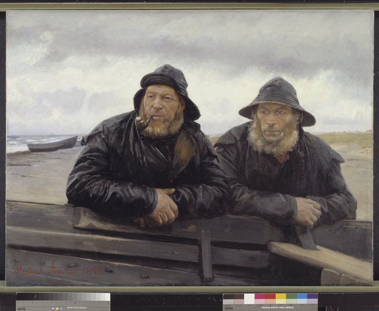 Dwóch rybaków obok łodzi? autorstwa Michael Ancher