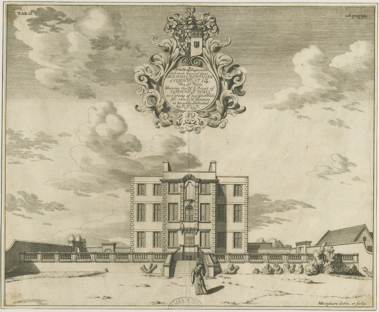 Elmhurst Hall: miedzioryt, nd [1653-1686] autorstwa Michael Burghers