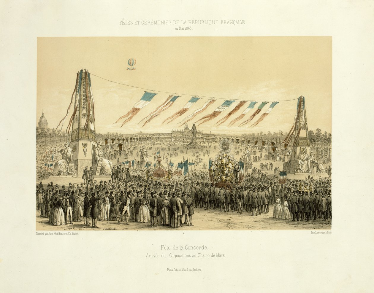 Fête de la Concorde, przyjazd korporacji, Champ-de-Mars, Paryż, 1848 autorstwa Michel C. and Gaildrau, Jules Fichot