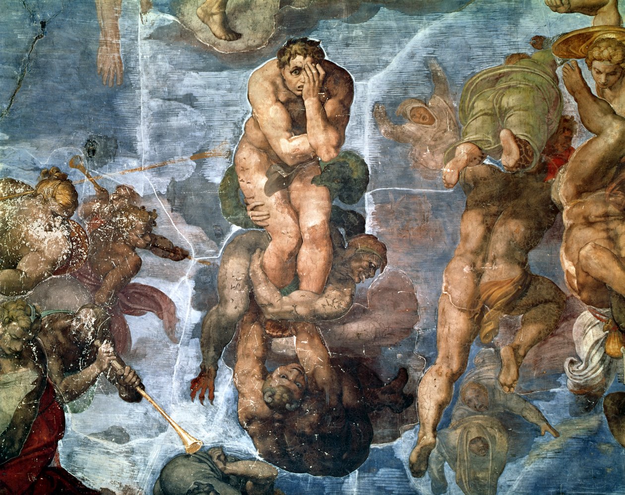 Kaplica Sykstyńska: Sąd Ostateczny, fragment jednego z potępionych, 1538-41 autorstwa Michelangelo Buonarroti