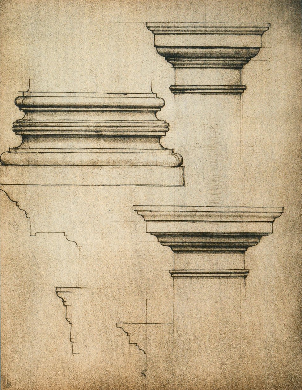 Podstawa i kapitele filaru; rysunek Michała Anioła. Casa Buonarroti, Florencja autorstwa Michelangelo Buonarroti