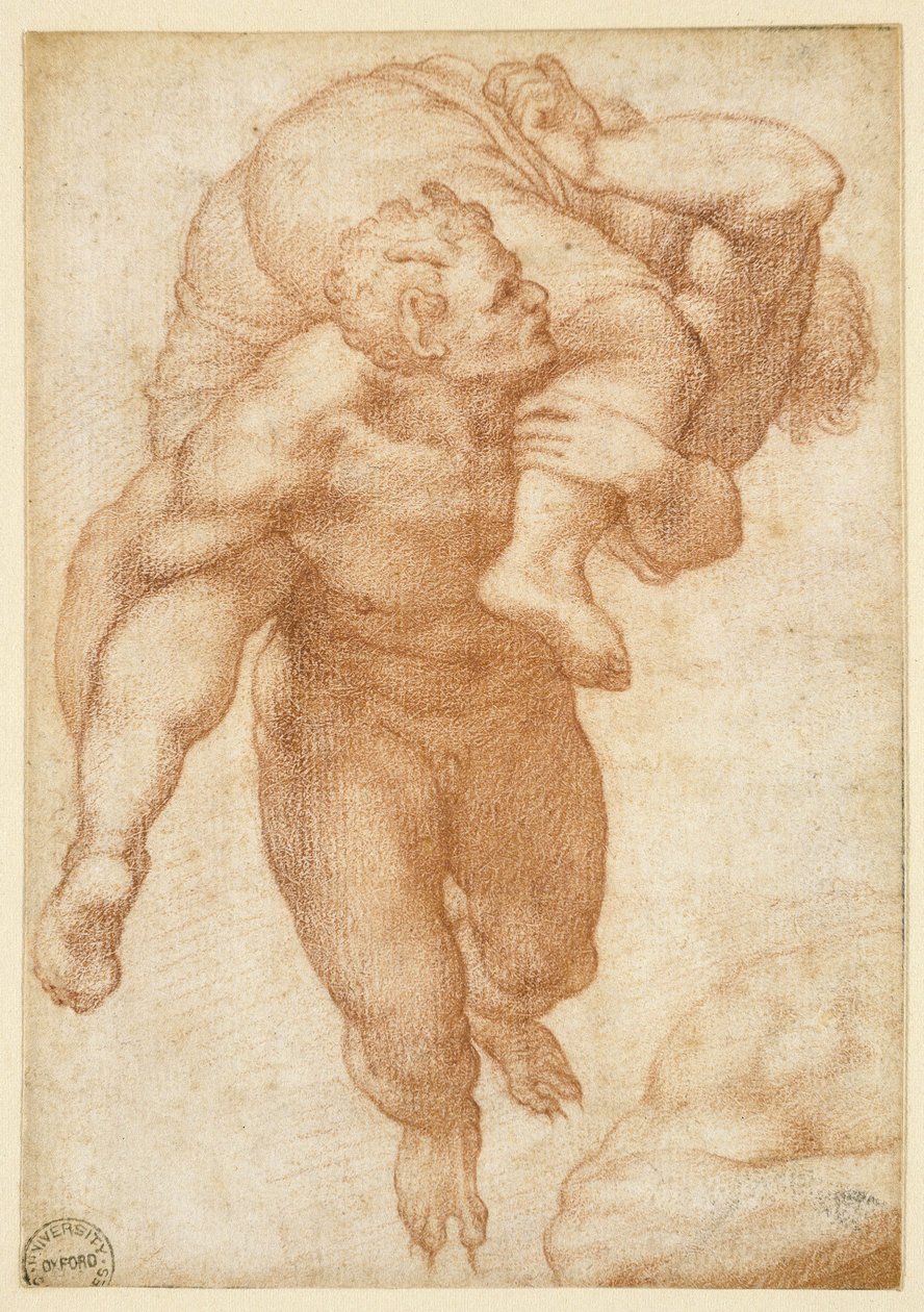 Grupa z Sądu Ostatecznego (czerwona kreda na jasnobrązowym papierze) autorstwa Michelangelo Buonarroti