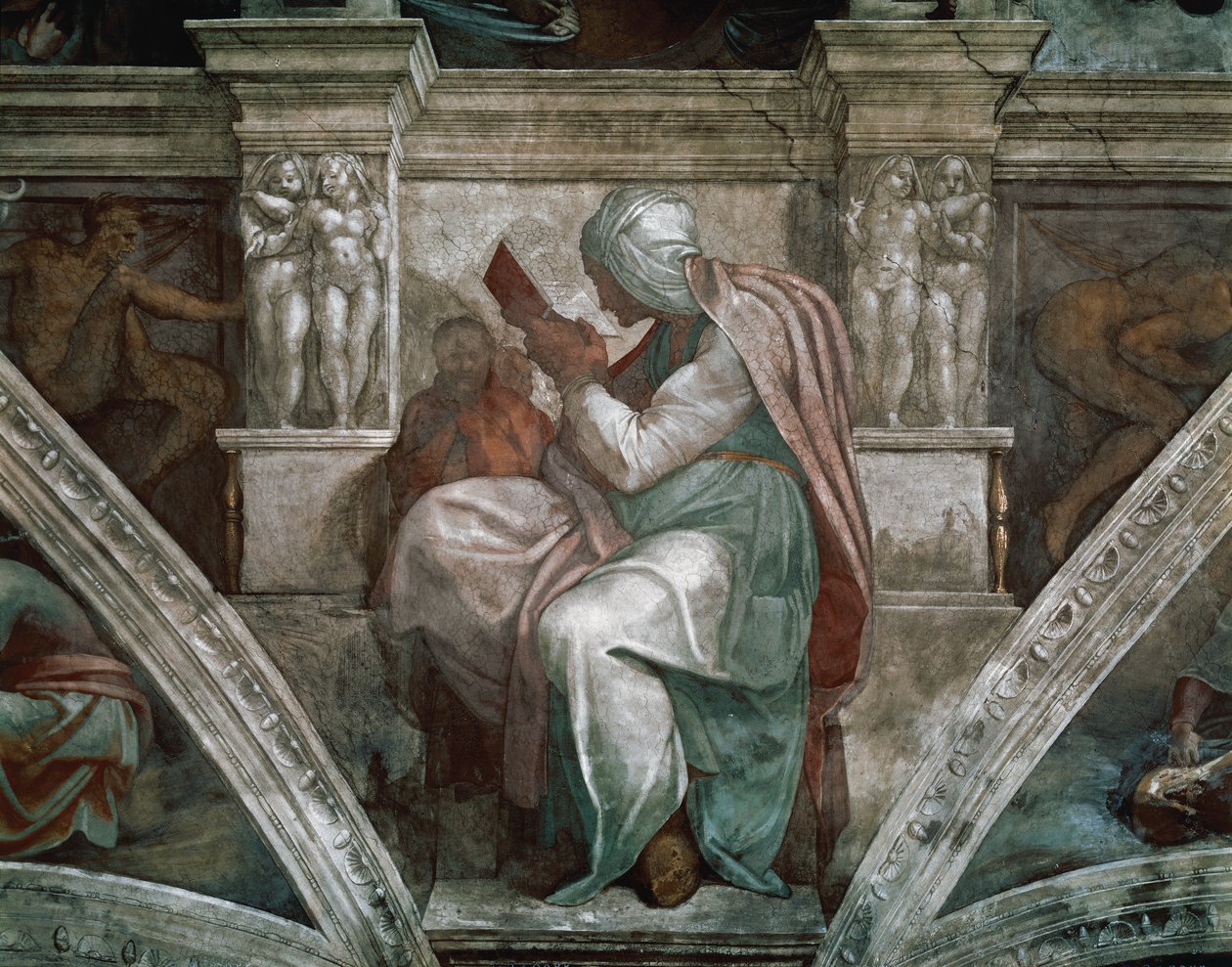 Sybilla perska, fragment sufitu Kaplicy Sykstyńskiej, 1508-12 autorstwa Michelangelo Buonarroti