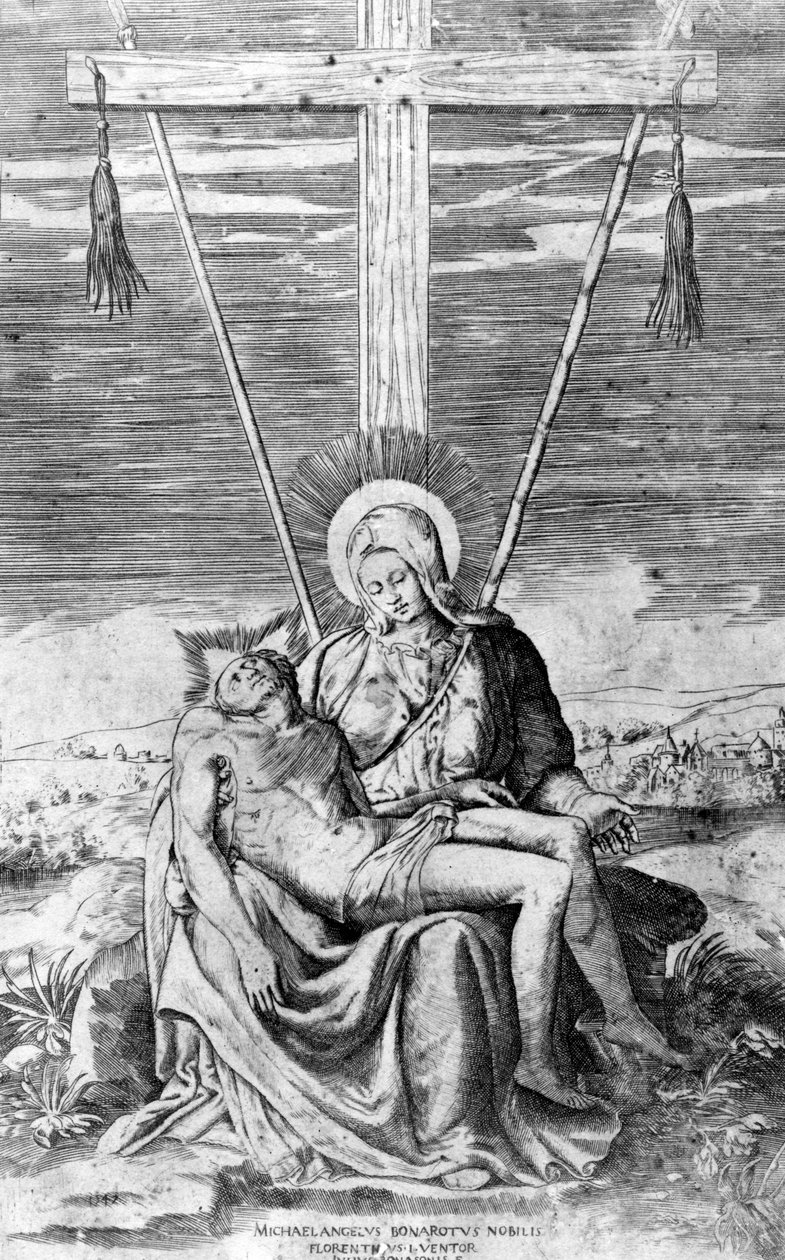 Pieta, grawerowane przez Giulio Bonasone autorstwa Michelangelo Buonarroti