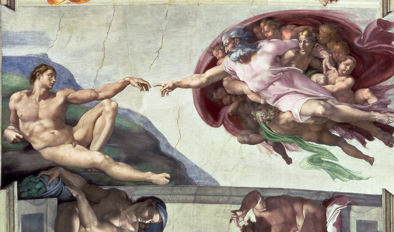 Sufit Kaplicy Sykstyńskiej (1508-12): Stworzenie Adama autorstwa Michelangelo Buonarroti