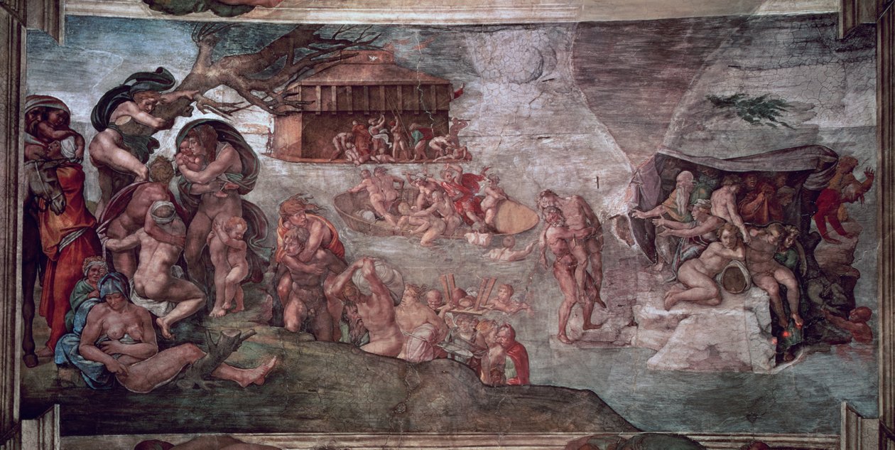 Sufit Kaplicy Sykstyńskiej: Potop, 1508-12 (przed renowacją) autorstwa Michelangelo Buonarroti