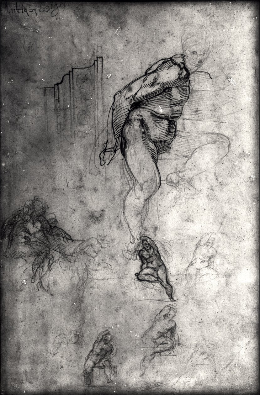 Studia do postaci w Suficie Sykstyńskim (pióro i atrament i ołówek na papierze) autorstwa Michelangelo Buonarroti