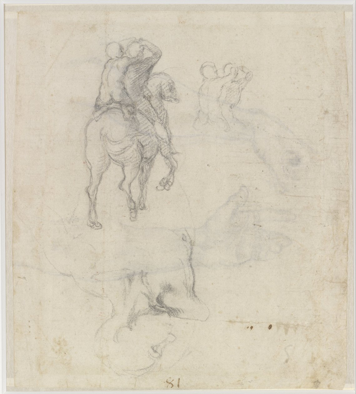 Studia konia z dwoma nagimi jeźdźcami i męskim torsem autorstwa Michelangelo Buonarroti