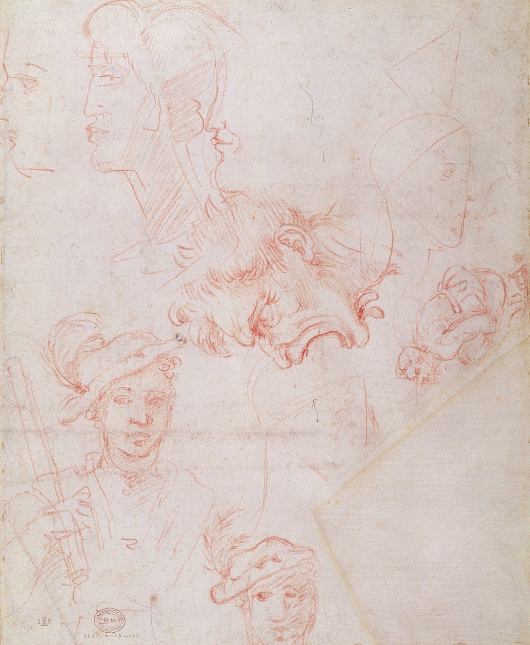 Studia głów, 1508-12d(czerwona kreda na papierze) (verso) autorstwa Michelangelo Buonarroti