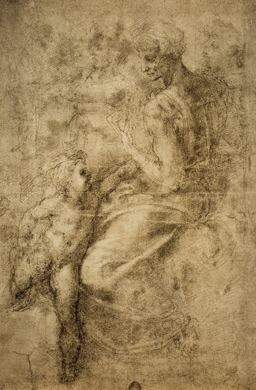 Studiuj dla sybilli Kaplicy Sykstyńskiej; rysunek Michała Anioła. Gallerie dellAccademia, Wenecja autorstwa Michelangelo Buonarroti