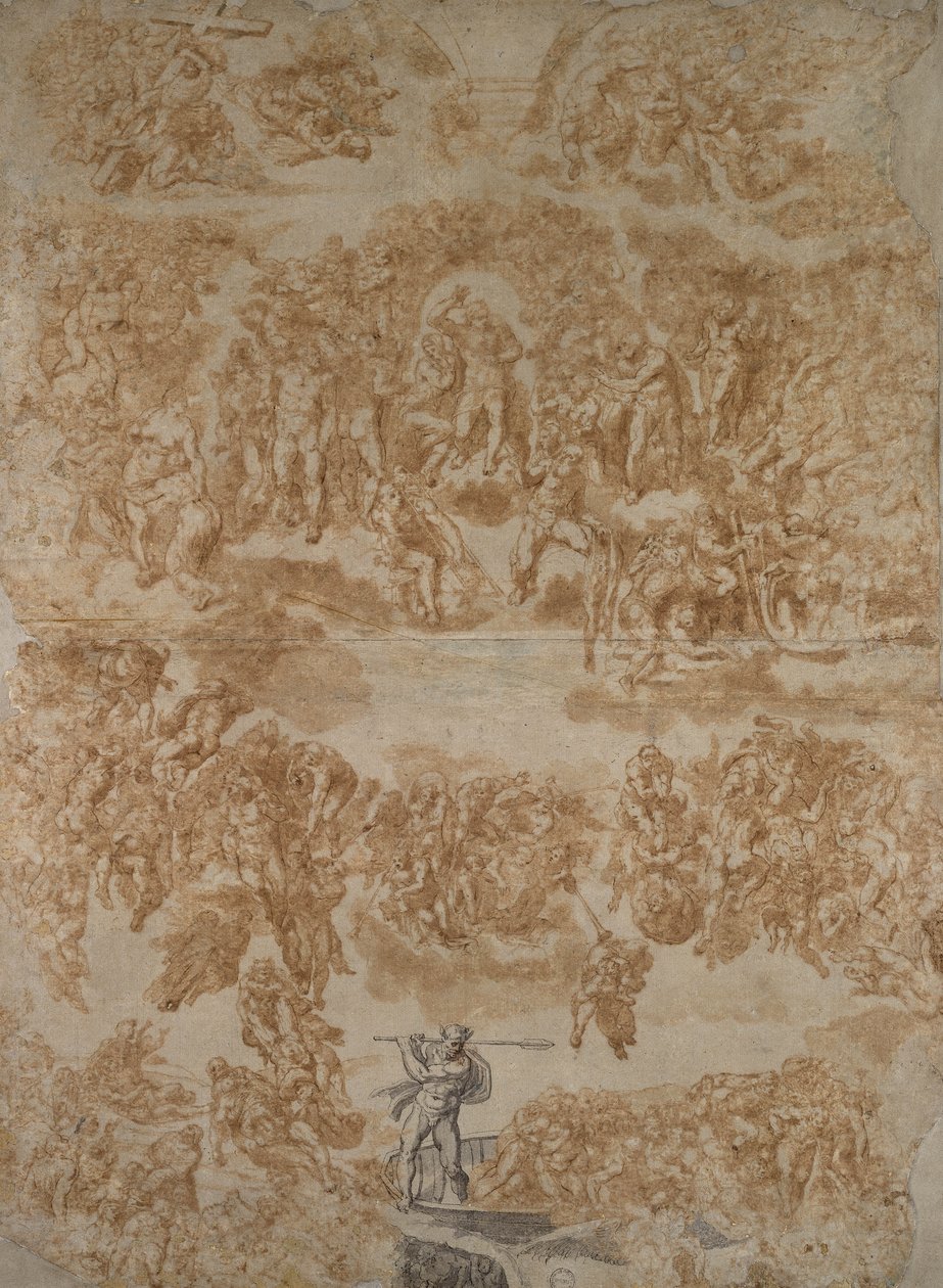 Sąd Ostateczny (długopis z praniem na papierze) autorstwa Michelangelo Buonarroti